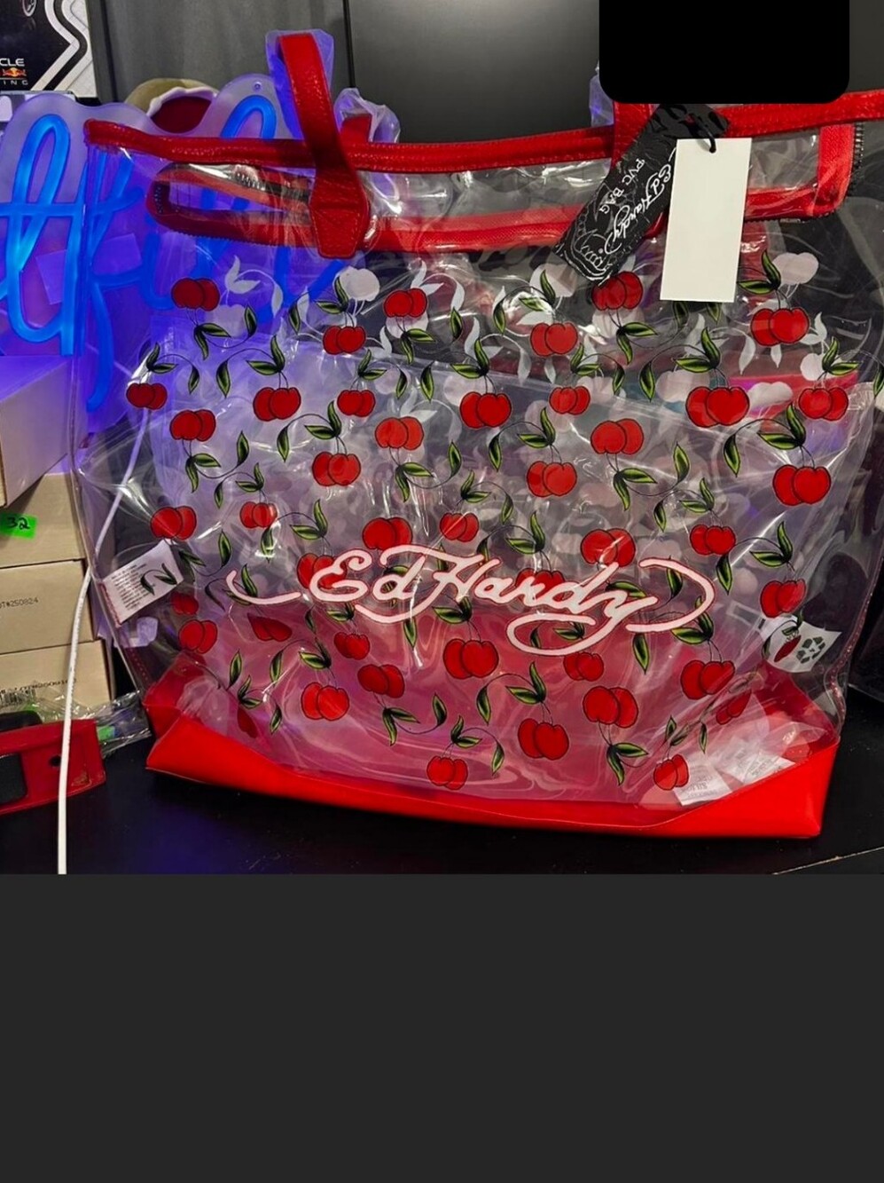 Ed Hardy Clear Cherry Tote Bag in Red Nwt Retail $159 - Picture 4 of 6
